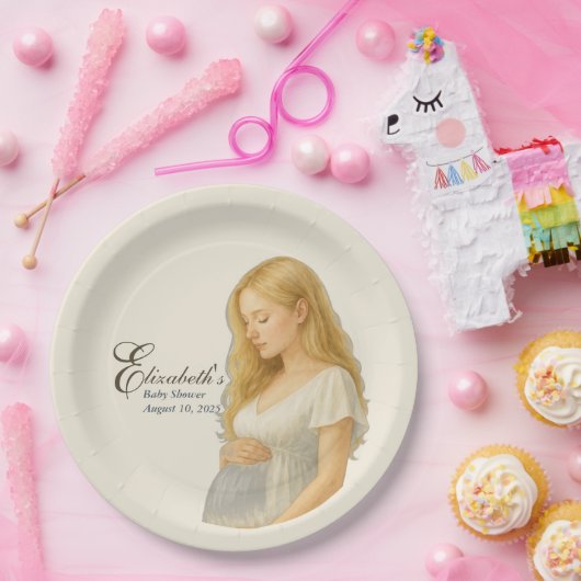 Boho Elegant  baby shower blonde mom-to-be ペーパープレート (パーティー)