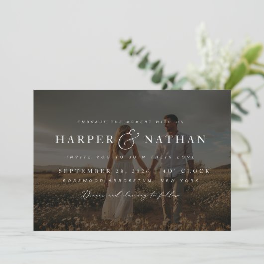 Boho Elegant Photo Overlay RSVP QR Code Wedding 招待状 (スタンド正面)