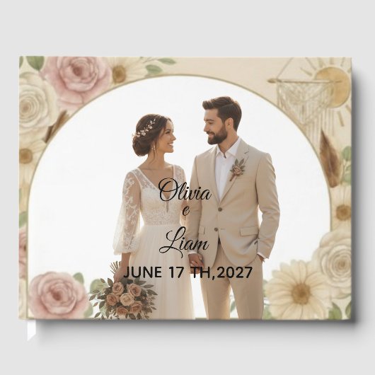 Boho Elegant Wedding Guest Book – Romantic Keepsak ゲストブック (正面)