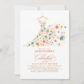 Boho Elegant Wildflowers Floral Fall Quinceanera  招待状 (正面)