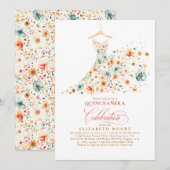 Boho Elegant Wildflowers Floral Fall Quinceanera  招待状 (正面/裏面)