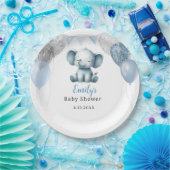 Boho Elephant Boy Balloons Baby Shower  ペーパープレート (パーティー)