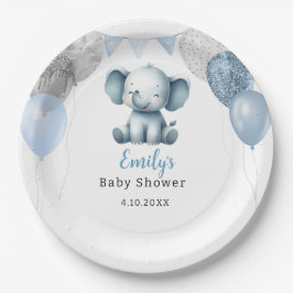 Boho Elephant Boy Balloons Baby Shower  ペーパープレート
