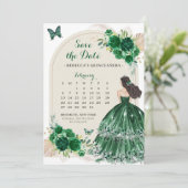 Boho Emerald Green 15アニョス日付カレンダーを保存 招待状 (スタンド正面)