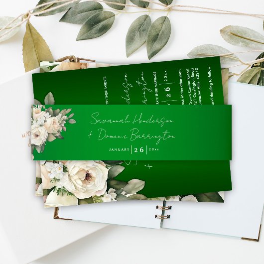 Boho Emerald Green Floral Wedding  招待状ベリーバンド