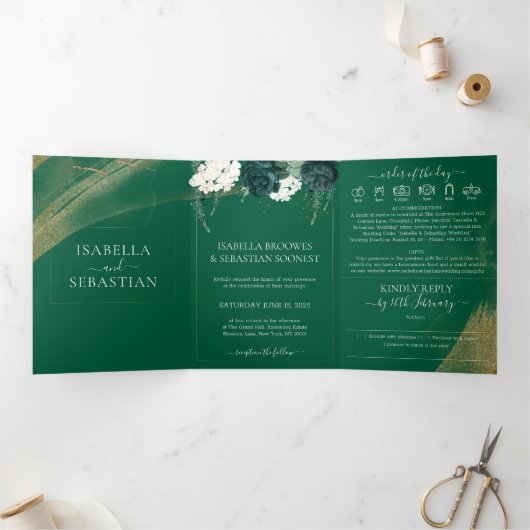 Boho Emerald Rose Complete Wedding Tri-Fold Invita 三つ折り招待状 (内部)