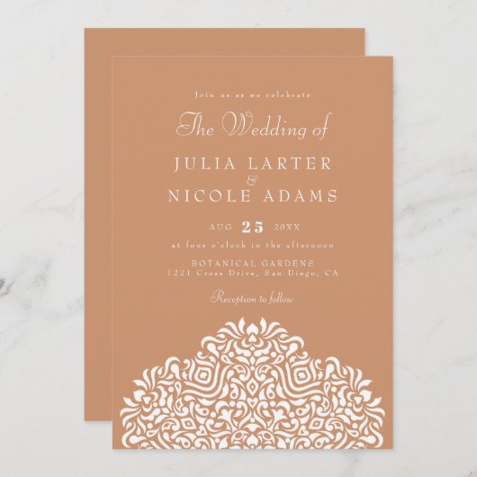 Boho Ethnic Botanical Accent Wedding 招待状 (正面/裏面)