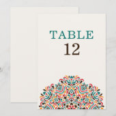 Boho Ethnic Botanical Wedding Table Number 招待状 (正面/裏面)
