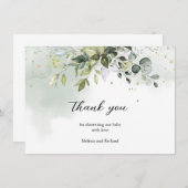 Boho Eucalyptus緑の枝金ゴールドシャワー サンキューカード (正面/裏面)