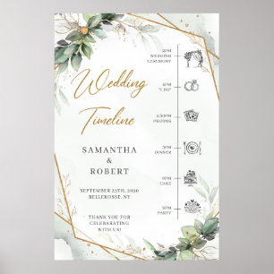 Boho Eucalyptus緑の金ゴールド結婚のタイムライン ポスター