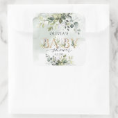 Boho eucalyptus金ゴールド文字ベビーシャワーステッカー スクエアシール (バッグ)