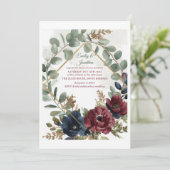 Boho Eucalyptus and Dark Red Flowers Wedding Invit 招待状 (スタンド正面)