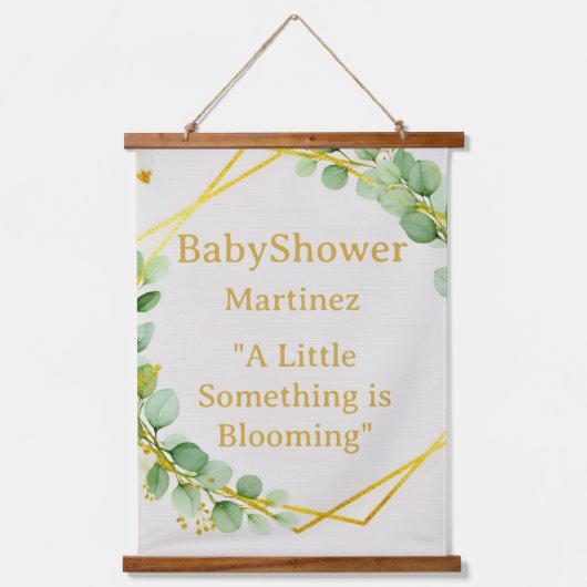 Boho Eucalyptus and Gold Baby Shower Backdrop Tape 吊り下げ型タペストリー (正面)