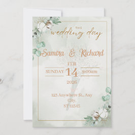 Boho Eucalyptus & Cotton Wedding Invitation 招待状