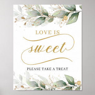 Boho eucalyptus gold leaves love is sweet sign ポスター