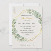 Boho Eucalyptus Greenery Gold  Baby Showers 招待状 (正面)