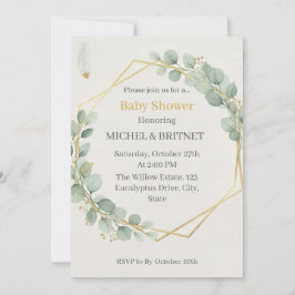 Boho Eucalyptus Greenery Gold  Baby Showers 招待状