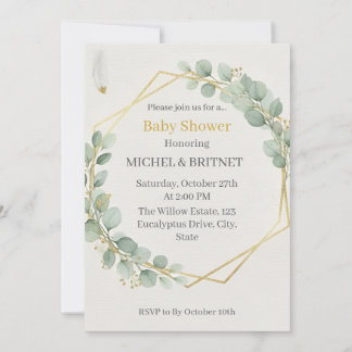 Boho Eucalyptus Greenery Gold Baby Showers 招待状