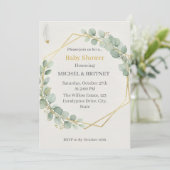 Boho Eucalyptus Greenery Gold  Baby Showers 招待状 (スタンド正面)