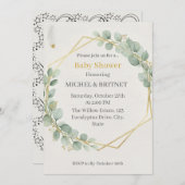 Boho Eucalyptus Greenery Gold  Baby Showers 招待状 (正面/裏面)