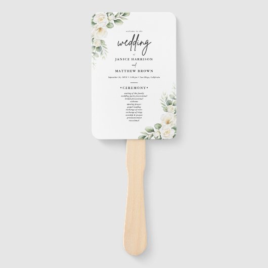 Boho Eucalyptus Greenery Wedding Ceremony Program  ハンドファン (正面)