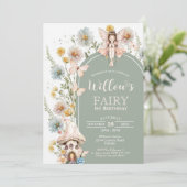 BOHO Fairy 1st Birthday Invitation Wildflower Sage 招待状 (スタンド正面)