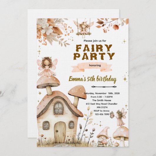 Boho fairy enchanted party invitation 招待状 (正面/裏面)