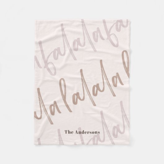 Boho Falalaスクリプトピンク&ブラウン フリースブランケット (正面)