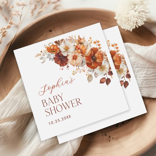 Boho Fall Floral Baby Shower スタンダードカクテルナプキン