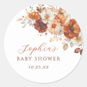 Boho Fall Floral Baby Shower  ラウンドシール (正面)