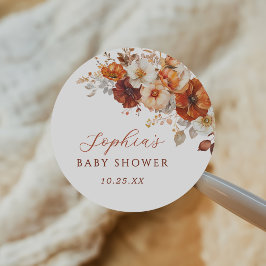 Boho Fall Floral Baby Shower  ラウンドシール
