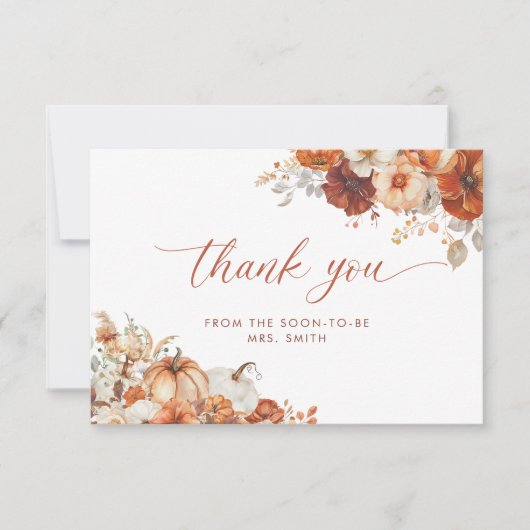 Boho Fall Floral Bridal Shower Thank You Card カード (正面)
