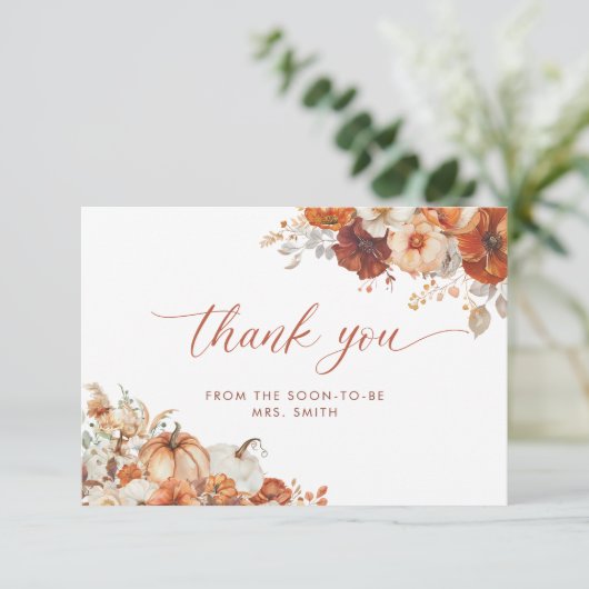 Boho Fall Floral Bridal Shower Thank You Card カード (スタンド正面)