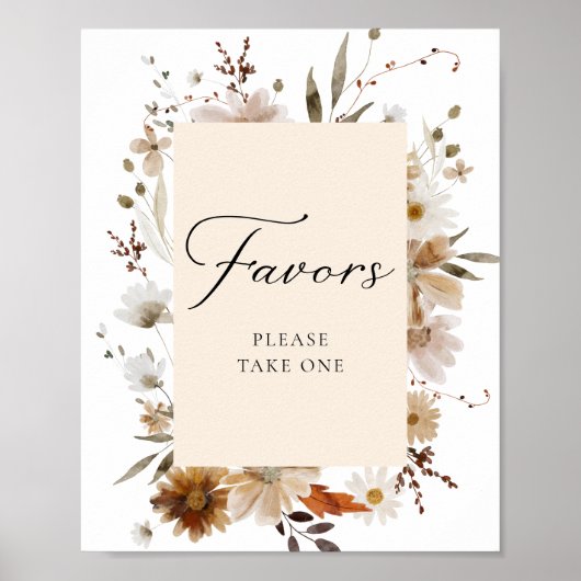 Boho Fall Floral Favors Party Poster ポスター (正面)