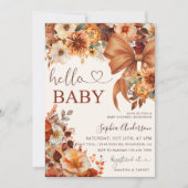 Boho Fall Floral Hello Baby Baby Shower Party 招待状 (正面)