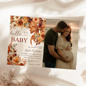 Boho Fall Floral Hello Baby Baby Shower Photo  招待状