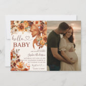 Boho Fall Floral Hello Baby Baby Shower Photo  招待状 (正面)