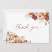 Boho Fall Floral Pumpkin Baby Shower  サンキューカード (正面)