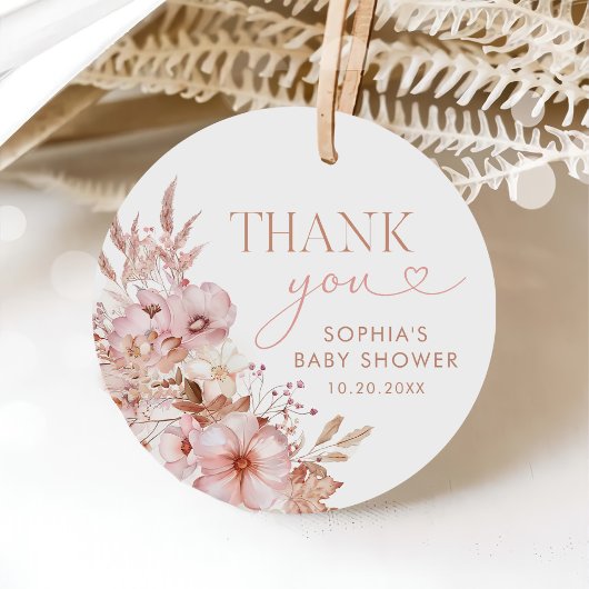 Boho Fall Floral Pumpkin Baby Shower  フェイバータグ