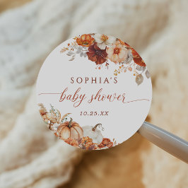Boho Fall Floral Pumpkin Baby Shower  ラウンドシール