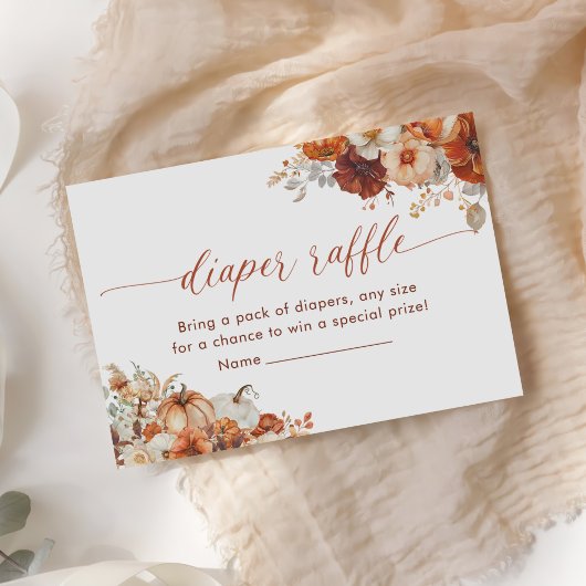 Boho Fall Floral Pumpkin Baby Shower Diaper Raffle エンクロージャーカード