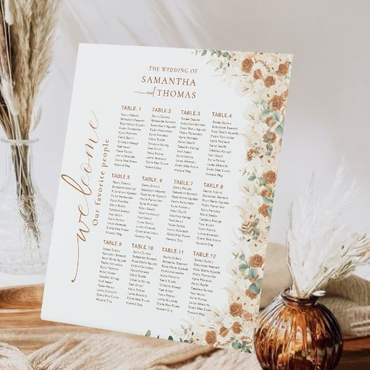Boho Fall Floral Wedding Seating Chart Sign 台座サイン