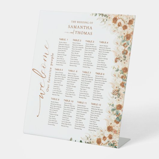  Boho Fall Floral Wedding Seating Chart Sign  台座サイン (正面)
