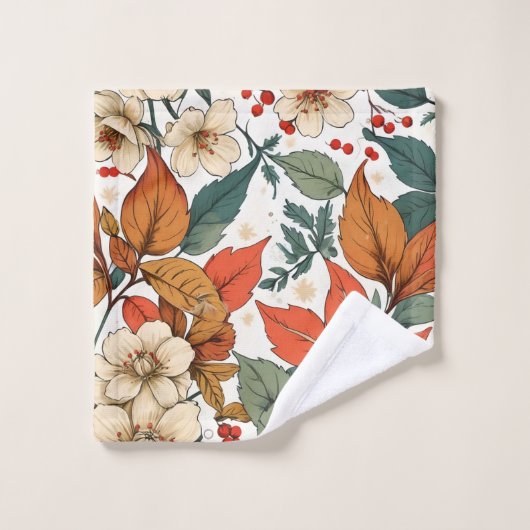 Boho Fall Florals Sage Terracotta Name Bath Towels バスタオルセット (ウォッシュタオル)