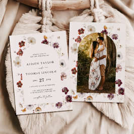 Boho Fall Florals Wedding Arch Photo 招待状