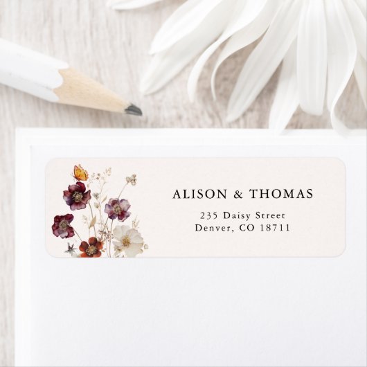 Boho Fall Florals Wedding Return Address ラベル (インサイチュ)