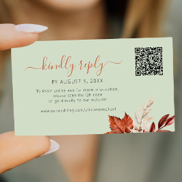 Boho fall foliage sage green wedding online rsvp エンクロージャーカード