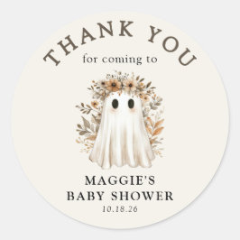 Boho Fall Ghost Baby Shower Thank You ラウンドシール
