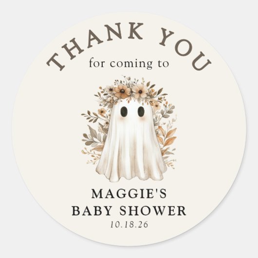 Boho Fall Ghost Baby Shower Thank You ラウンドシール (正面)