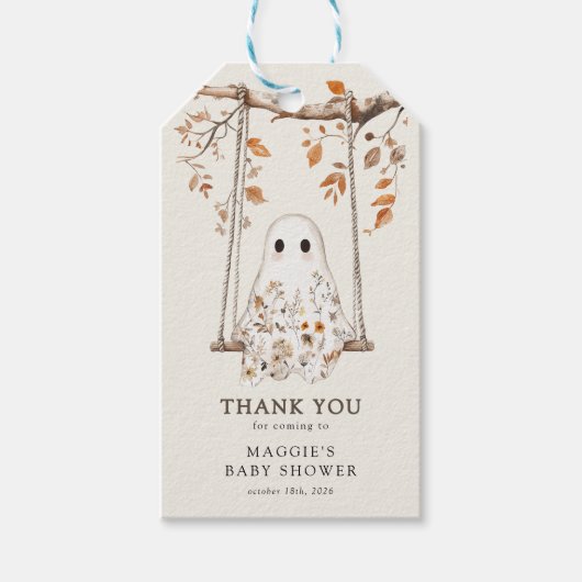 Boho Fall Ghost Baby Shower Thank You Favor  ギフトタグ (正面)